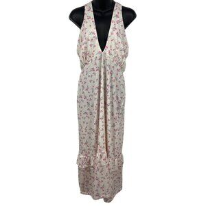 Suzanne Betro Floral Ruffle Halter Maxi Dress Size 8 Cream Pink V-Neck Women New